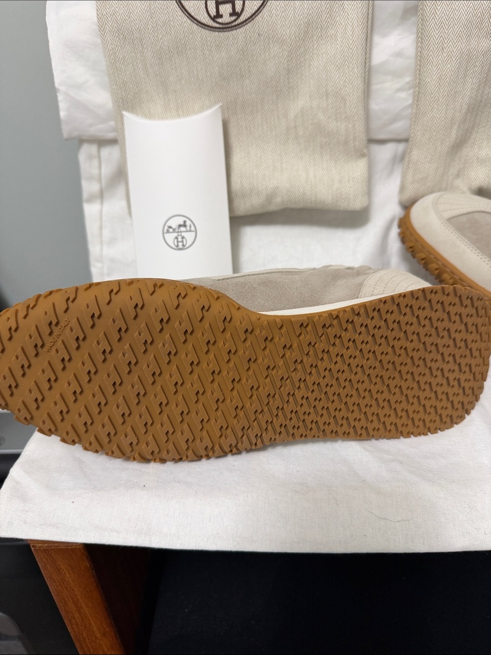 Hermes Beige and Gum Sole Suede Lace-Up Sneakers - Picture 5 of 10